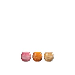 Set de 3 photophores rond en verre multicouleur 6x6x6 cm