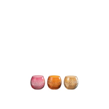Set de 3 photophores rond en verre multicouleur 6x6x6 cm