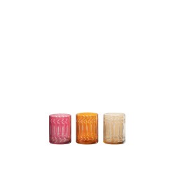 Set de 3 photophores droit en verre multicouleur 6x6x8 cm