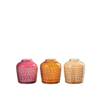 Set de 3 vases feuilles en verre multicouleur 9x9x11 cm