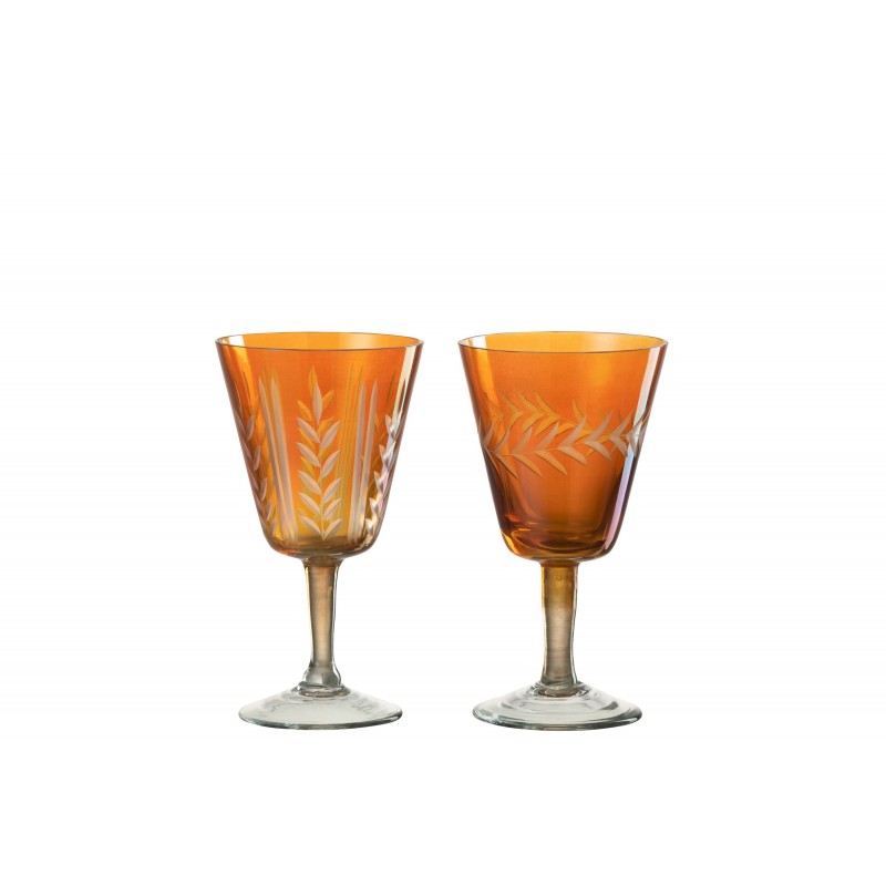 Set de 2 verres à motifs sur pied en verre orange 9x9x17 cm