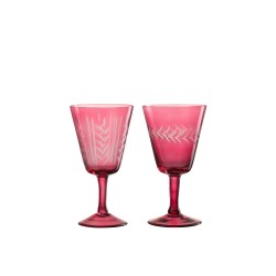 Set de 2 verres à motifs sur pied en verre rouge 9x9x17 cm