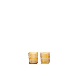Set de 2 photophores à demi-cercles en verre multicouleur 8x8x8 cm