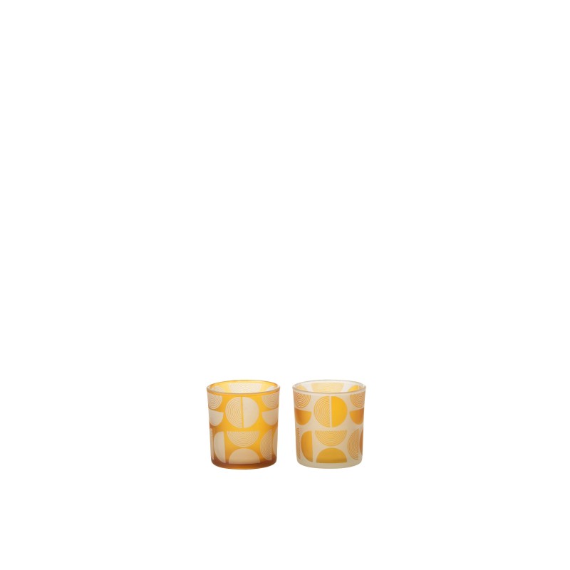 Set de 2 photophores à demi-cercles en verre multicouleur 8x8x8 cm Set de 2 photophores à demi-cercles en verre multicouleur 8x8x8 cm