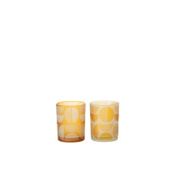 Set de 2 photophores à demi-cercles en verre multicouleur 10x10x13 cm