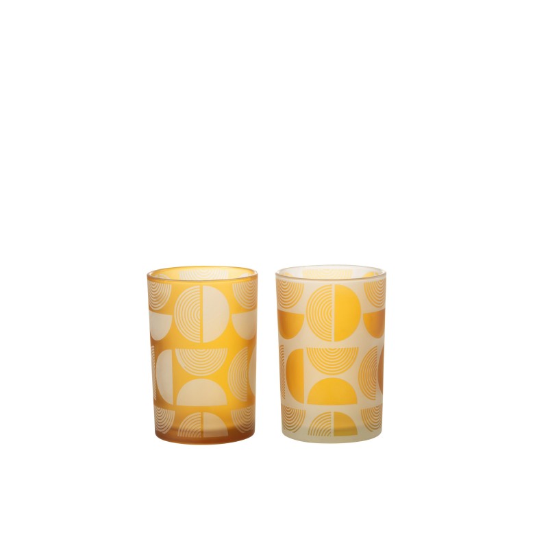Set de 2 photophores à demi-cercles en verre multicouleur 12x12x18 cm Set de 2 photophores à demi-cercles en verre multicouleur 12x12x18 cm