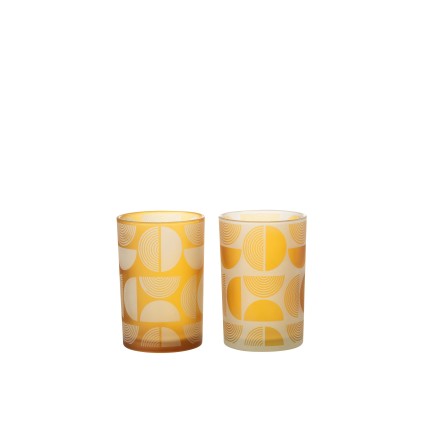 Set de 2 photophores à demi-cercles en verre multicouleur 12x12x18 cm