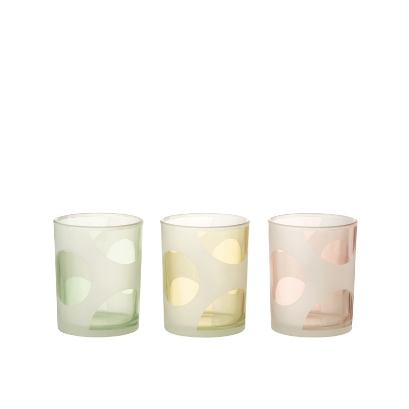 Set de 3 photophores ronds en verre multicouleur 10x10x13 cm Set de 3 photophores ronds en verre multicouleur 10x10x13 cm