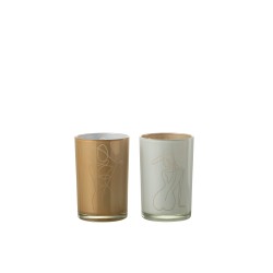 Set de 2 photophores à tracé femme en verre multicouleur 12x12x18 cm