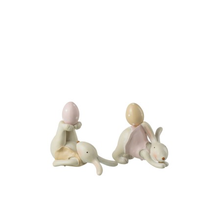 Set de 2 conejos con huevo en multicolor 12x6x10 cm