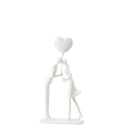 Pareja besándose con un globo de corazón sintético blanco de 15x6x30 cm
