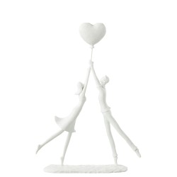 Couple debout avec ballon coeur en synthétique blanc 26x6x36 cm