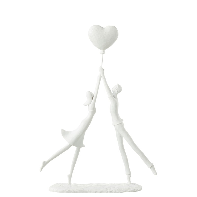 Statuetta coppia con palloncino a forma di cuore in materiale sintetico bianco 26x6x36 cm Statuetta coppia con palloncino a forma di cuore in materiale sintetico bianco 26x6x36 cm