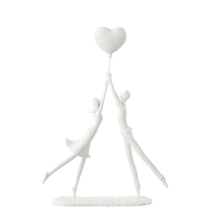 Couple debout avec ballon coeur en synthétique blanc 26x6x36 cm