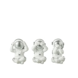 Conjunto de 3 astronautas de sabiduría en piedra blanca de 8x7.5x10.5 cm