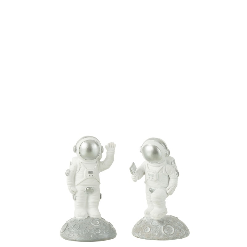 Set de 2 astronautes en résine Blanc 6,5x6,5x11,5cm Set de 2 astronautes en résine Blanc 6,5x6,5x11,5cm