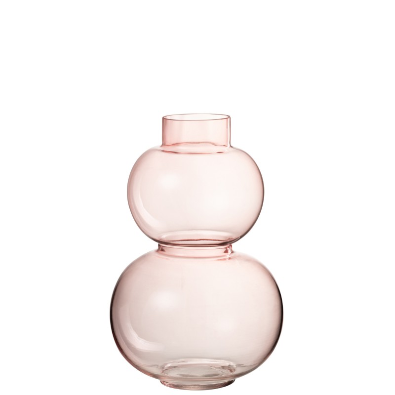 Vase 2 boules en verre rose 18x18x29 cm Vase 2 boules en verre rose 18x18x29 cm