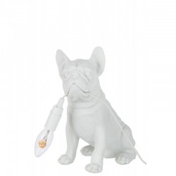 Lámpara de bulldog sintético blanco de 26x14x28 cm