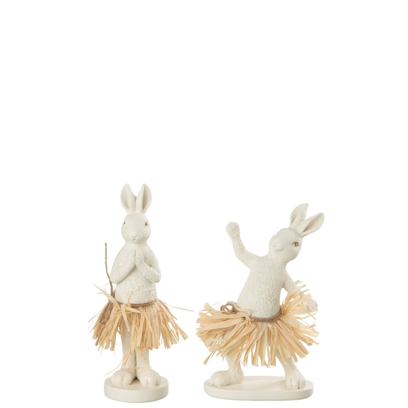 Set de 2 lapins debout avec raphia en multicouleur 13x13x18 cm Set de 2 lapins debout avec raphia en multicouleur 13x13x18 cm