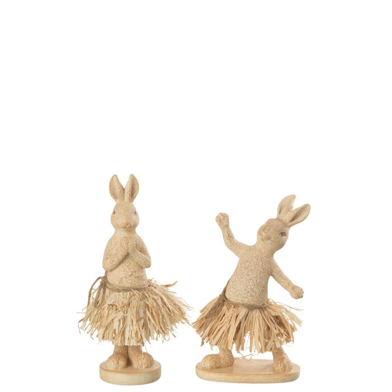 Set de 2 lapins debout avec raphia en multicouleur 13x13x20 cm Set de 2 lapins debout avec raphia en multicouleur 13x13x20 cm