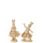 Set de 2 lapins debout avec raphia en multicouleur 13x13x20 cm Set de 2 lapins debout avec raphia en multicouleur 13x13x20 cm