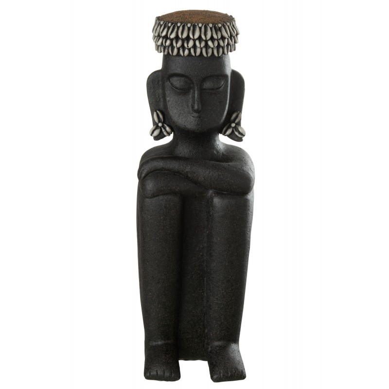 Statue ethnique assise en résine noir 15x16x49 cm