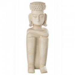 Statue ethnique assise en résine beige 16x15x45 cm