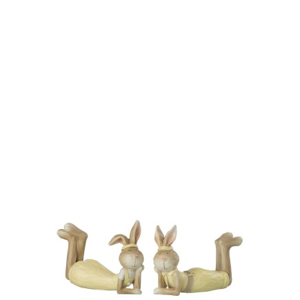 Set de 2 conejos vestidos y acostados en multicolor 14x5x10 cm