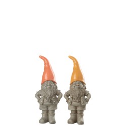 Conjunto de 2 duendes de pie con sombrero naranja en multicolor 15x11x34 cm