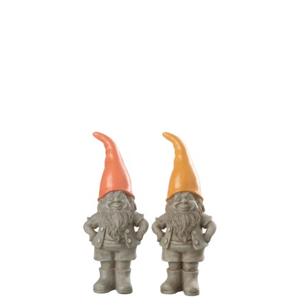 Conjunto de 2 duendes de pie con sombrero naranja en multicolor 15x11x34 cm