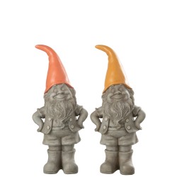 Conjunto de 2 duendes de pie con sombrero naranja en multicolor 20x14x46 cm