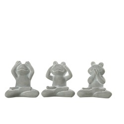 Set de 3 grenouilles de la sagesse en ciment gris 13x8x13 cm