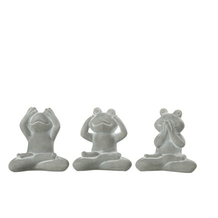 Set de 3 grenouilles de la sagesse en ciment gris 13x8x13 cm