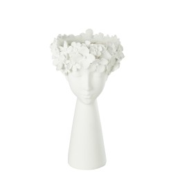 Vaso di fiori a forma di testa in plastica bianca 23x23x40 cm