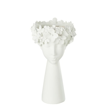 Vaso di fiori a forma di testa in plastica bianca 23x23x40 cm