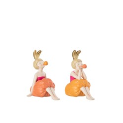 Conjunto de 2 niñas sentadas de plástico multicolor de 13x8x15 cm