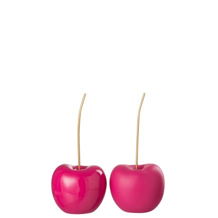 Set de 2 cerises avec queue en plastique rose 20x17x41 cm