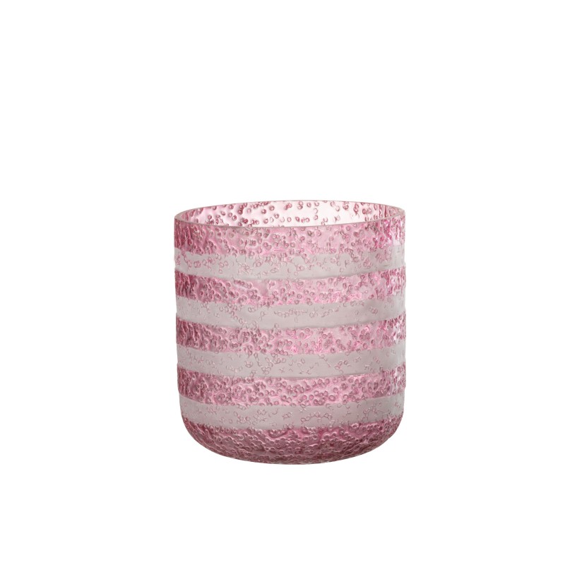 Photophore à lignes en verre rose 14x14x15 cm Photophore à lignes en verre rose 14x14x15 cm