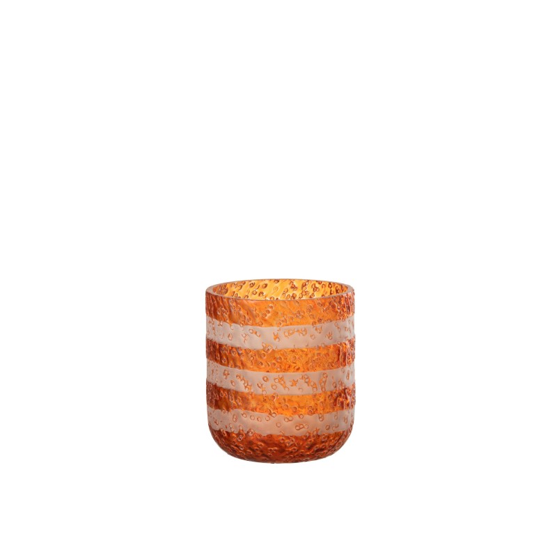 Photophore à lignes en verre orange 9x9x10 cm Photophore à lignes en verre orange 9x9x10 cm