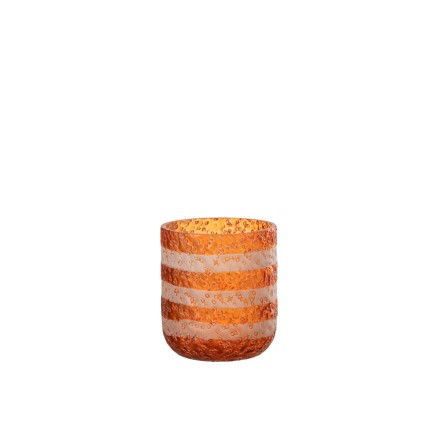 Photophore à lignes en verre orange 9x9x10 cm