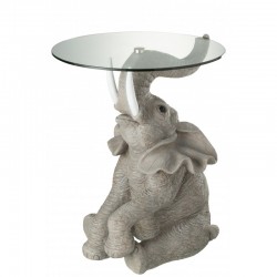 Table ronde avec socle éléphant en synthétique gris 49x48x63 cm