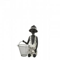 Chico étnico con cesta sintética multicolor de 16x21x28 cm
