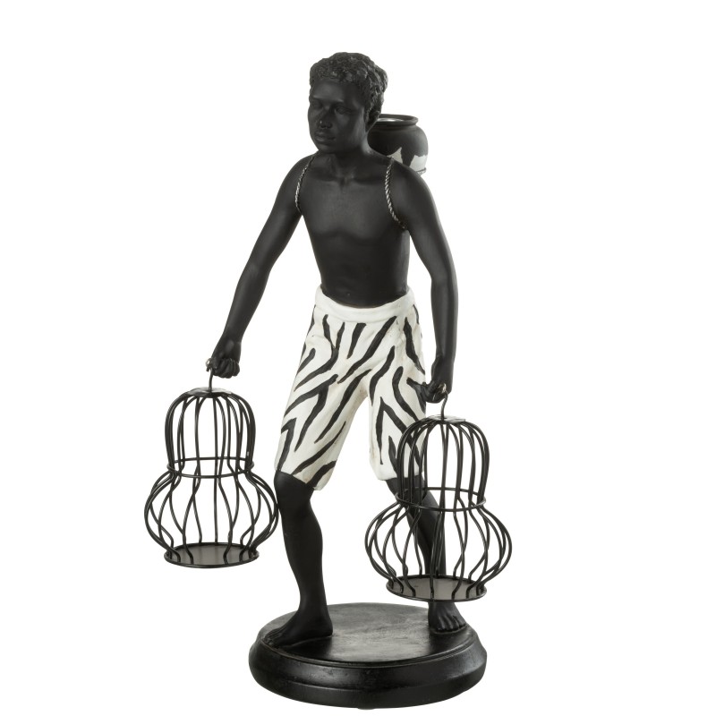 Figurine ethnique avec 2 paniers en synthétique blanche 22x17x37 cm