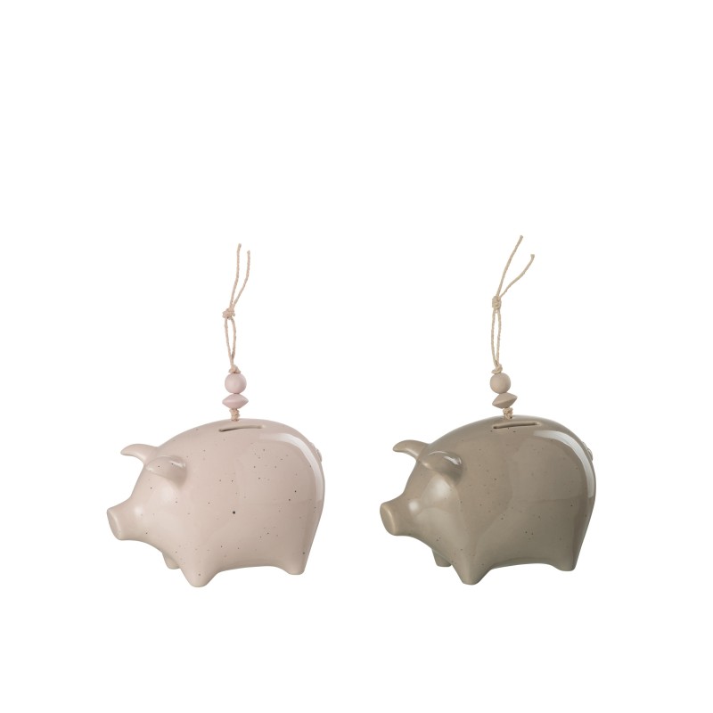 Lot de 2 tirelires cochons en  marron 18x11x15 cm