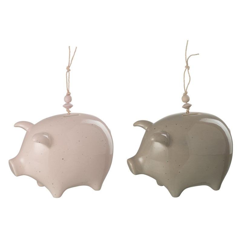 Lot de 2 tirelires cochons en  marron 24x15x34 cm