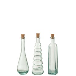Conjunto de 3 botellas altas de vidrio transparente de 9x9x28 cm