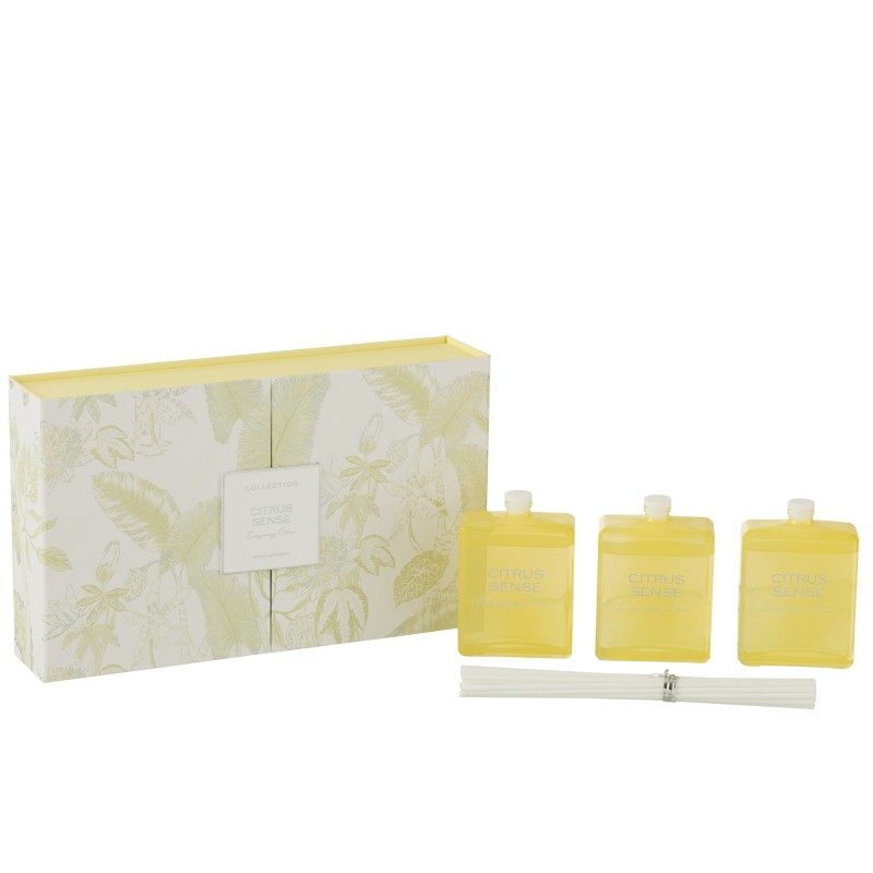 Set de 3 huiles senteur citron en parafinne jaune 23x5x14 cm