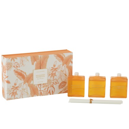 Set de 3 huiles senteur mandarine en parafinne orange 23x5x14 cm