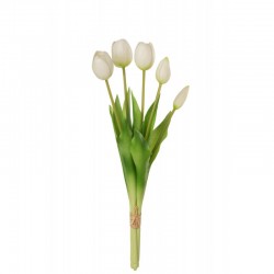 Ramo de 5 tulipanes artificiales de color blanco sintético de 10x7x40 cm