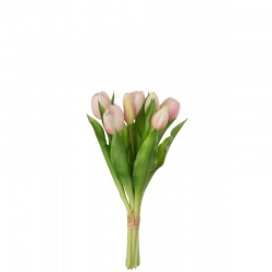 Bouquet de 7 tulipes artificiel en synthétique rose 13x9x32 cm